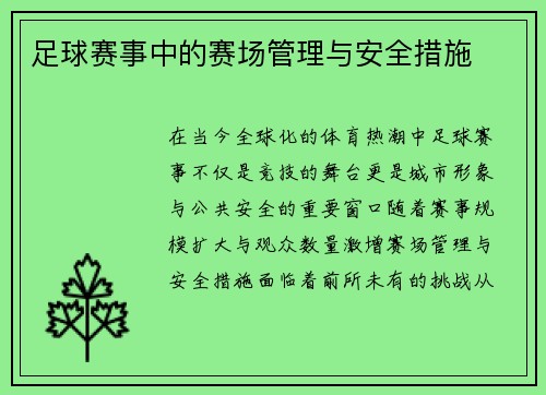 足球赛事中的赛场管理与安全措施