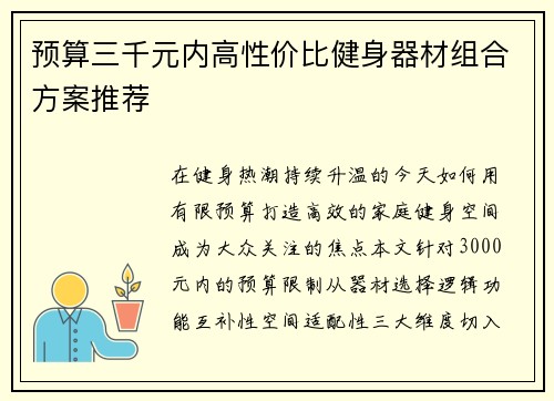 预算三千元内高性价比健身器材组合方案推荐