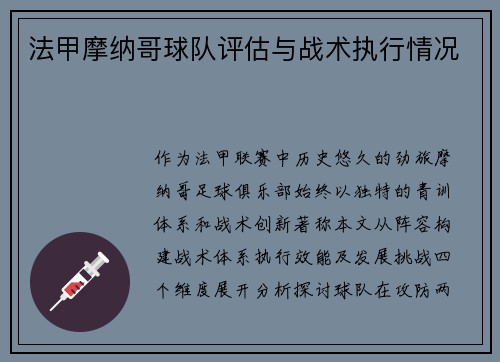 法甲摩纳哥球队评估与战术执行情况